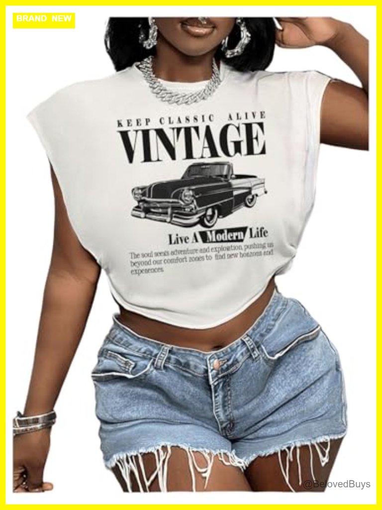 Plus Size Graphic Crop Tee Short Sleeve Crew Neck T-Shirt